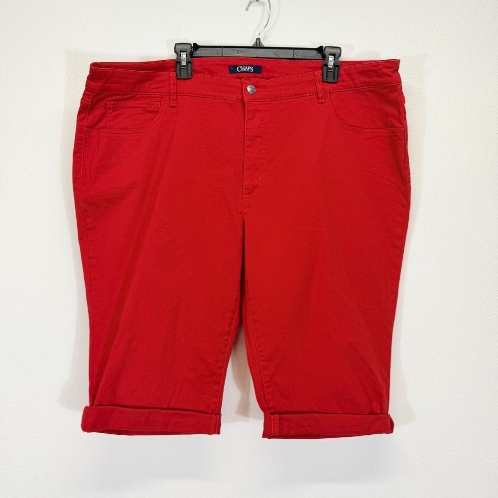 Chaps Classic Americana Preppy Stretch Cotton Red Bermuda Shorts Plus Size 24W